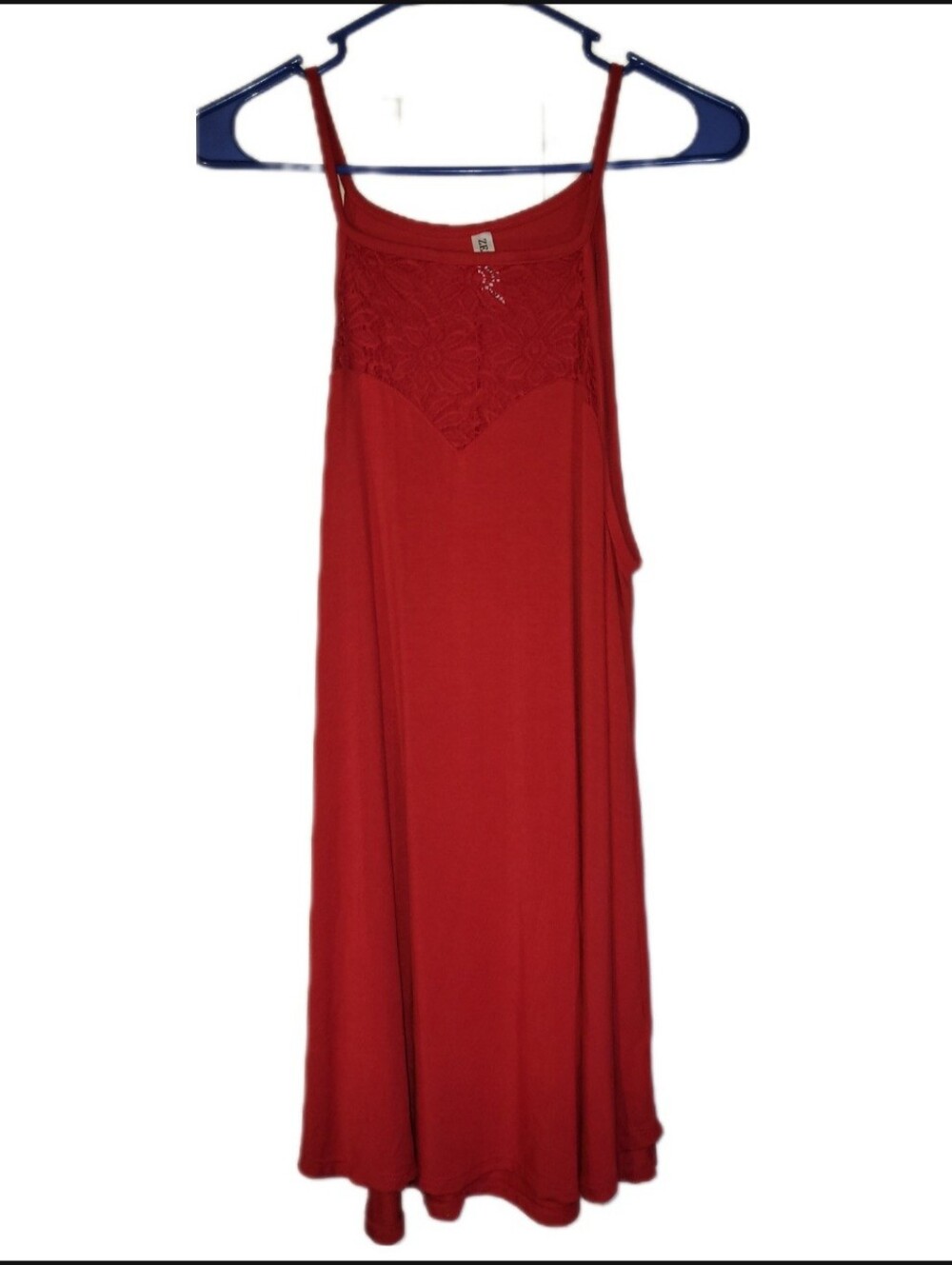 Zenana XL High Neck Red Tunic Tank/ 31 In Mini Dress Floral Design Lace Inset - Picture 1 of 7